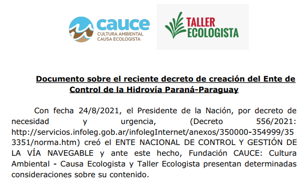 Documento sobre el decreto de creación del Ente de Control de la Hidrovía Paraná-Paraguay